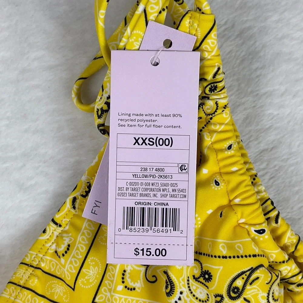 Wild Fable Bikini Bottom Womens 2XS Yellow Bandana Print Side-Tie Extra High Leg